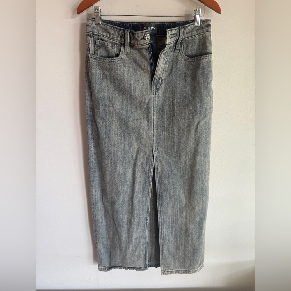 Miss Me Premier Denim Maxi Skirt Light Wash Front Slit 1081X2 Blue XS